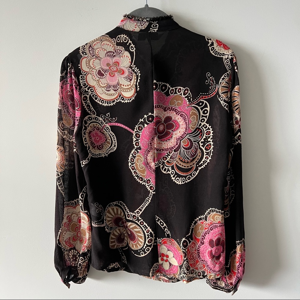 Trina Turk Ruffle Blouse Silk Wool Victorian Top Career R - Picture 8 of 11